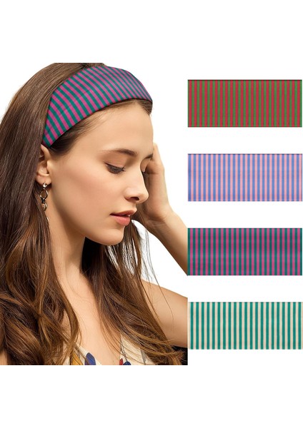 Set Women Striped Wide Headband Women Hair Non-Slip Wrap Elastic Fashion Headband Exercise Yoga Running Headband Women Hair Accessories (Yurt Dışından)