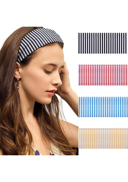 Set Women Striped Wide Headband Women Hair Non-Slip Wrap Elastic Fashion Headband Exercise Yoga Running Headband Women Hair Accessories (Yurt Dışından)