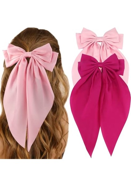 Silky Satin Bow Hair Accessories 2 Pieces Women's Large Bow Hairband Extra Large Long Tail White Hair Bow Black Hair Bow Large Hair Clip (Yurt Dışından)