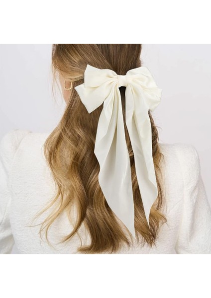 Silky Satin Bow Hair Accessories 2 Pieces Women's Large Bow Hairband Extra Large Long Tail White Hair Bow Black Hair Bow Large Hair Clip (Yurt Dışından) modelleri