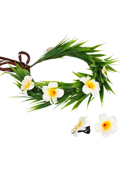 White Tropical Hawaiian Headband - Tropical Flower Headband 2 Pieces Hawaiian Hair Clip Plum Blossom Hair Accessories Set For Women (Yurt Dışından) fiyatları