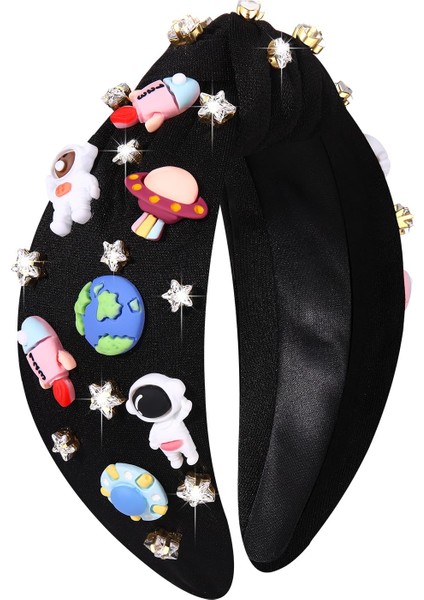 Space Astronaut Headband Women Saturn Planet Rocket Spaceman Headband Knotted Headband Celestial Explorer Space Hair Accessory Gift (Yurt Dışından)