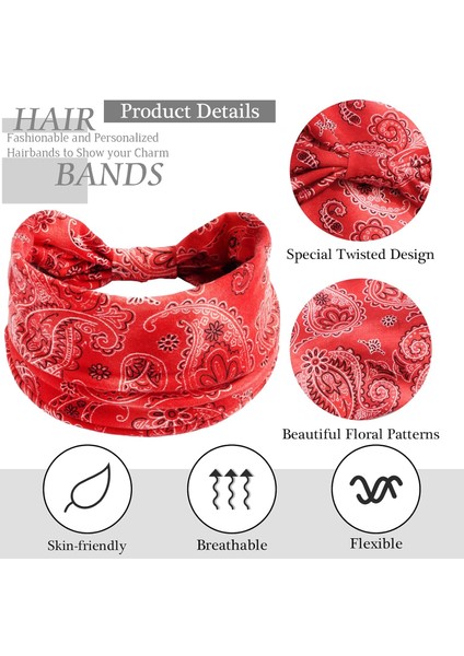 Pack Wide Headbands Women's Bohemian Twist Headbands Elastic Non-Slip Thick Hairbands Sports Yoga Turban Hair Accessories (Yurt Dışından) fırsatları