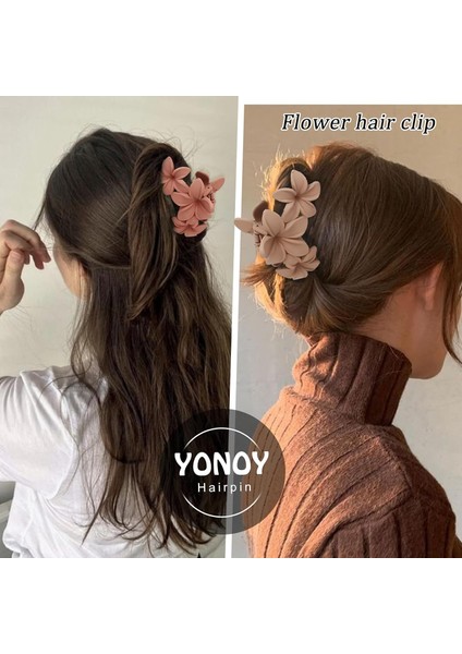 Women's Flower Hairpins Non-Slip Matte Flower Hairpins Large Plum Blossom Hairpins Strong Shaping Claws Cute Clips Beach Hair Accessories (Yurt Dışından)