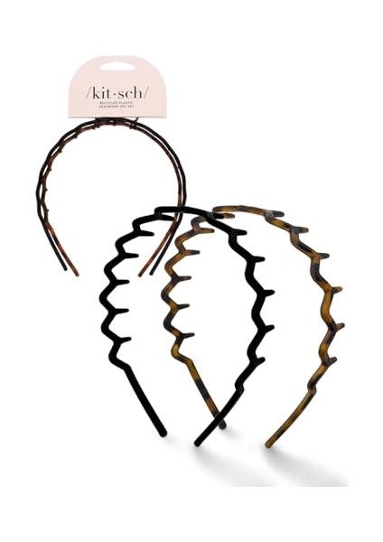 Recycled Plastic Headbands - Classic Unisex | Wavy Teeth 2 Pcs (Black And Tort) (Yurt Dışından)