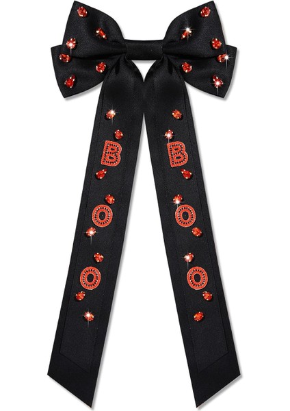 Halloween Hair Bow Women Beaded Ghost Hairpin Long Tail Satin Bow Hairpin Halloween Hair Accessories Women (Yurt Dışından)