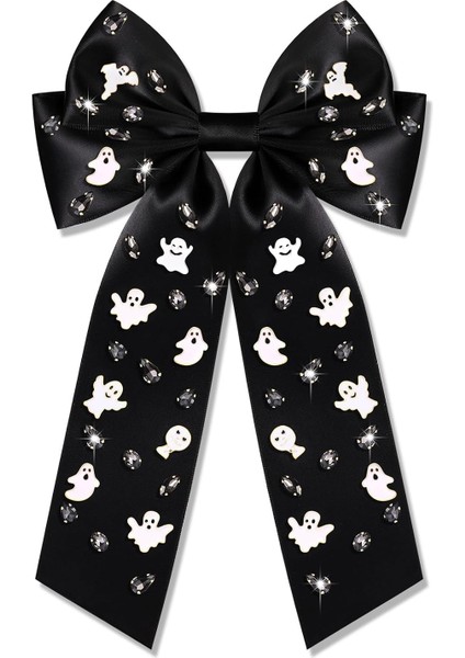 Halloween Hair Bow Women Beaded Ghost Hairpin Long Tail Satin Bow Hairpin Halloween Hair Accessories Women (Yurt Dışından) fiyatları