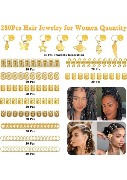 280PCS Women Hair Accessories Braid Hair Ties Loc Jewelry For Long Braids Adjustable Gold Hair Tie Ring Hair Accessories For Braids Decoration Long Hair Locks Accessories (Yurt Dışından) fiyatları