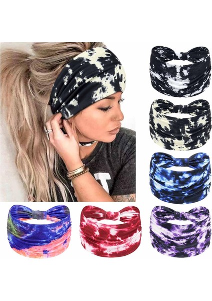 Women's Wide Headband Knotted Non-Slip Headband Soft Turban Headband Hair Accessories Bohemian Solid Color Women Yoga Exercise 6 Pack (Yurt Dışından)