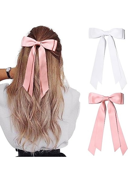 Pieces Silky Satin Bow Hair Clip Beige Black Hairband Ponytail Holder Accessories Metal Clip Bow Women Girls Children (Yurt Dışından)