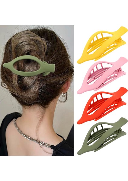 Women's Flat Hairpins Thick And Thin Hair French Concord Crocodile Hairpins Large Hairpins 4 Pieces Matte Duck Down Hairpins (Yurt Dışından)