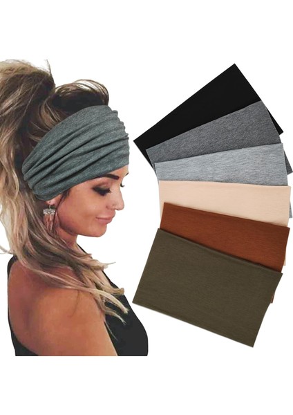 Womens Wide Headband Elastic Headband Bohemian Headband Womens Hairband Turban Workout Hairband Girls Accessories Black 6 Pack (Yurt Dışından)