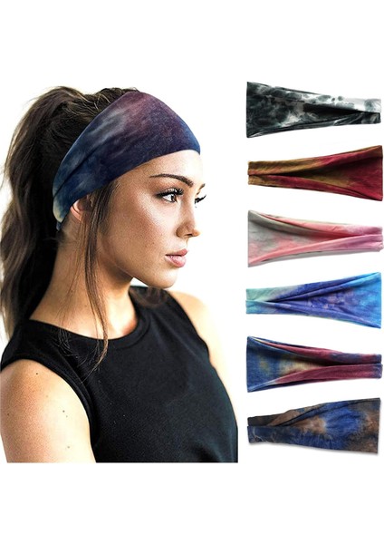Women's Headband Non-Slip Wide Hairband Knotted Turban Elastic Fashion Headband Sweatproof Elastic Headband Fashion Wrap Headband Girls Hair Accessories 6-Pack (Yurt Dışından)