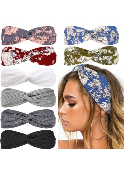 Women's Hair Hoop Twist Women's Headband Bohemian Elastic Hairband Non-Slip Girls Cross Headband Yoga Exercise Vintage Hair Accessories (Yurt Dışından)