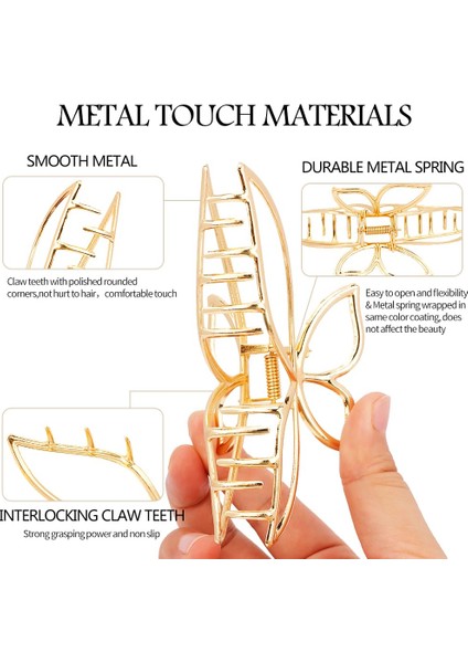 Butterfly Claw Clip Metal Hair Clip 4.3 Inch Gold Hair Clip Women's Non-Slip Cute Hair Clip Fashion Hair Shark Accessories (Butterfly) (Yurt Dışından) fırsatları