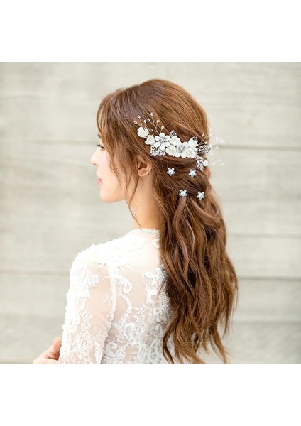 18PCS Bridal Wedding Party Prom White Flower Hair Side Comb U Shape Flower Hairpin + Twisted Spiral Hairpin Floral Headdress Bride Bridesmaids Ladies Girls (Yurt Dışından)