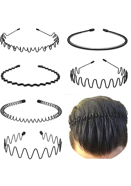 Metal Headband Fashion Women's Headband Unisex Wave Headband Outdoor Sports Headband Simple Elastic Non-Slip Hair Accessories (6 Pack) (Yurt Dışından)