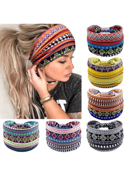 Women's Wide Headband Knotted Non-Slip Headband Soft Turban Headband Hair Accessories Bohemian Solid Color Women Yoga Exercise 6 Pack (Yurt Dışından)