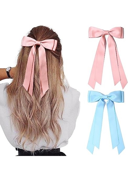 Pieces Silky Satin Bow Hair Clip Beige Black Hairband Ponytail Holder Accessories Metal Clip Bow Women Girls Children (Yurt Dışından)