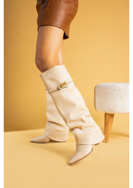 Launya Kadın Çizme Körüklü Kemer Tokalı Mat Bej Deri fiyatları