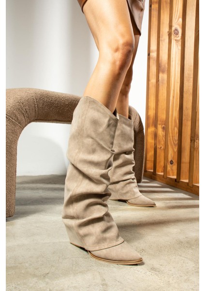 Leire Kadın Çizme Kovboy Körüklü Vizon Mat Deri fiyatları