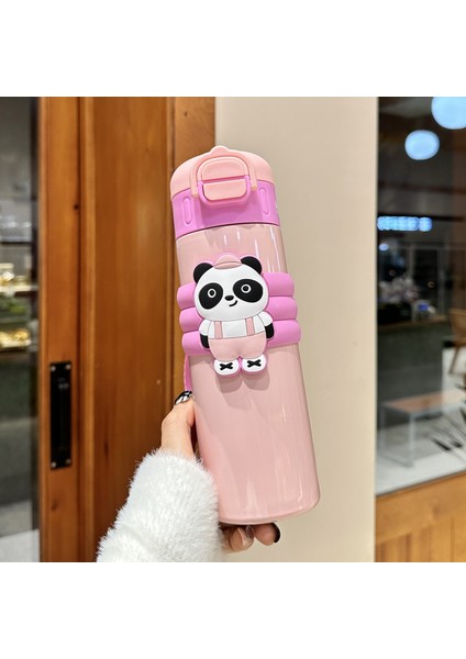 Yeni Çift Içecek Kırmızı Panda Büyük Kapasiteli Termos Bardak Çocuk Sevimli Pipetli Bardak 316 Paslanmaz Çelik Taşınabilir Halat Bardak 500 ml (Yurt Dışından)