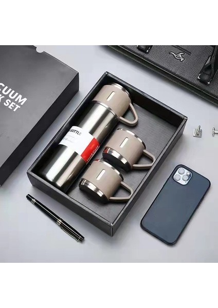 500ML Iş 304 Paslanmaz Çelik Termos Bardak Üst Düzey Tatil Hatıra Hediyesi Bardak Erkekler ve Kadınlar Için Basit Bir Bardak Çok Kapaklı Kullanışlı Bardak (Yurt Dışından)