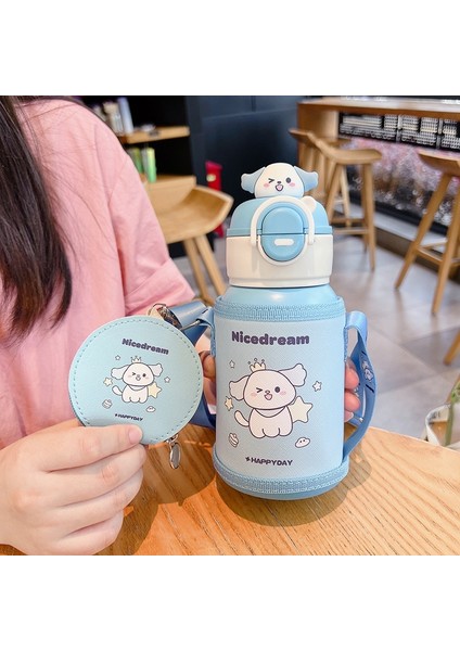 520ML2024 Yaratıcı Karikatür Çocuk Yalıtımlı Büyük Kapasiteli Taşınabilir 316 Paslanmaz Çelik Tek Kapaklı Çift Içecek Zıplayan Saman Bardak (Yurt Dışından)