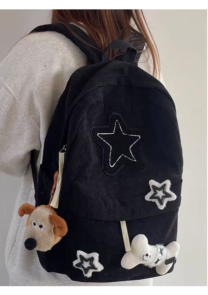 Okul Çantası Kadın Japon Tarzı Ins Sevimli Kız Niş Tasarım Büyük Kapasiteli Yıldız Sırt Çantası Üniversite Öğrencisi Hafif Sırt Çantası (Yurt Dışından)