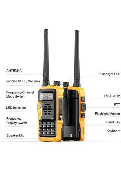 Baofeng Uvs9 Plus 8W 2200MAH Fm Uhf/vhf El Telsiz +Yedek Batarya Sarı