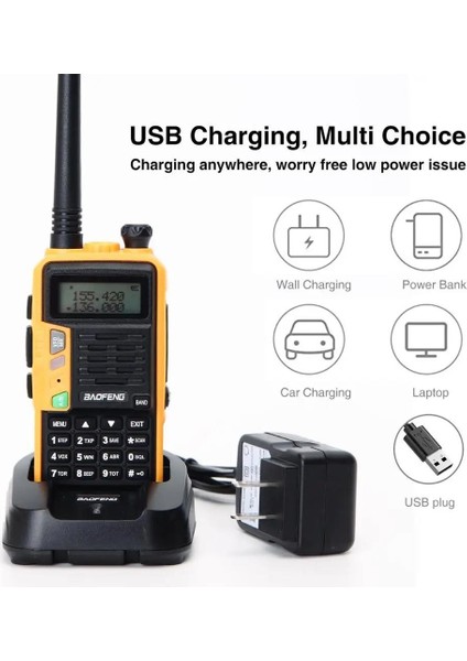 Baofeng Uvs9 Plus 8W 2200MAH Fm Uhf/vhf El Telsiz +Yedek Batarya Sarı