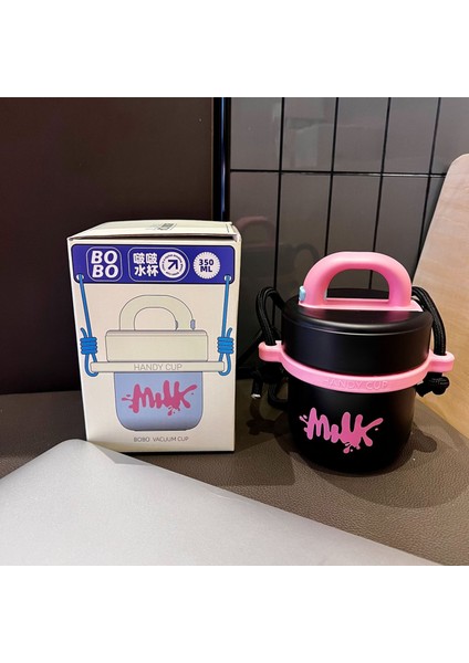 350ML Yaratıcı Moda Termos Bardak 316 Paslanmaz Çelik Mini Pipetli Bardak Basit Kayış Kolu Taşınabilir Bardak (Yurt Dışından)