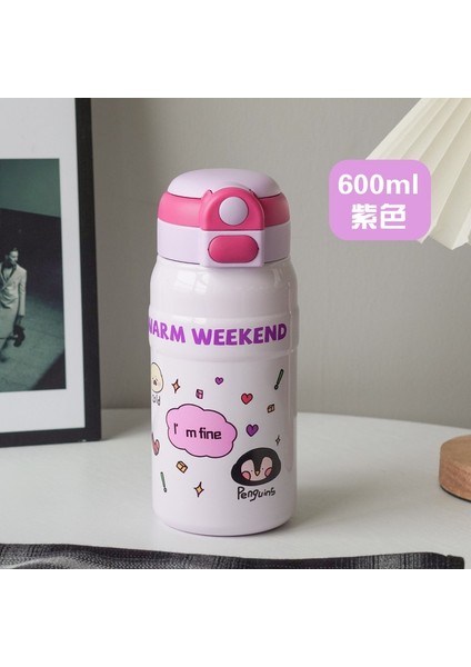 600ML Karikatür 316 Paslanmaz Çelik Çocuk Termos Bardak Açık Taşınabilir Pipetli Bardak Erkek ve Kız Çocukları Için Okula Gitmek Için Özel Spor Su Isıtıcısı (Yurt Dışından)