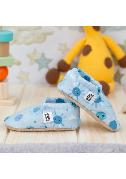 Desenli Bebek Patiği, Kaydırmaz Taban, Ev Kreş Ayakkabısı Panduf, Gökyüzü