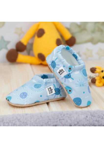 Desenli Bebek Patiği, Kaydırmaz Taban, Ev Kreş Ayakkabısı Panduf, Gökyüzü