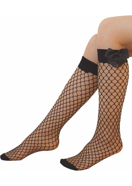 Siyah Fileli Diz Altı Fiyonklu Kız Çocuk Çorap fırsatları