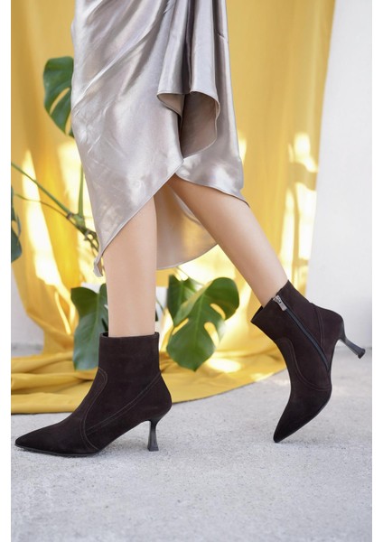 Natalie Garantili Hakiki Deri Sivri Burun Fermuarlı Ince Topuklu Kadın Bot indirimleri