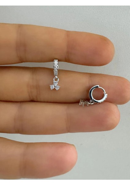 1 Adet 3taş Sallantılı Tragus Rook Uyumlu Minimal Halka Piercing Küpe