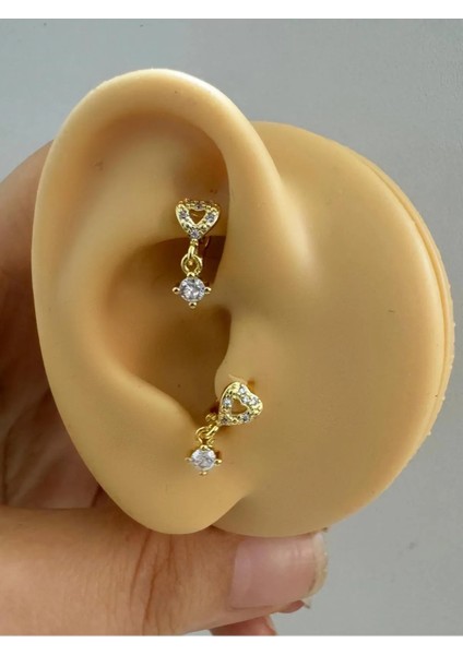 Arescollection 1 Adet Kalpli Tek Taş Sallantılı Tragus Rook Uyumlu Minimal Halka Piercing Küpe