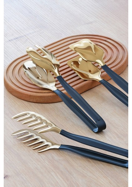 3'lü Maşa Seti Parlak Altın Siyah indirimleri