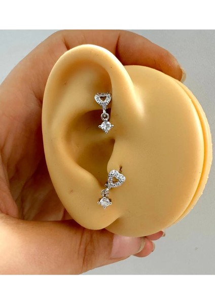 Arescollection 1 Adet Kalpli Tek Taş Sallantılı Tragus Rook Uyumlu Minimal Halka Piercing Küpe