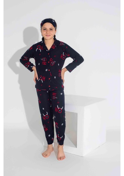 Yeni Sezon Sonbahar/Kış Kız Çocuk Geyik Desenli Süet Pijama Takımı 2724-11 Lacivert fiyatları