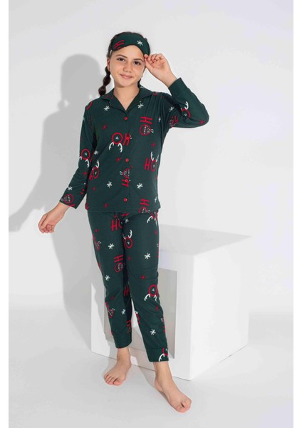 Yeni Sezon Sonbahar/Kış Kız Çocuk Geyik Desenli Süet Pijama Takımı 2724-11 Zümrüt Yeşili fiyatları
