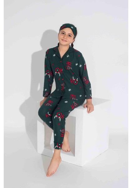 Yeni Sezon Sonbahar/Kış Kız Çocuk Geyik Desenli Süet Pijama Takımı 2724-11 Zümrüt Yeşili modelleri