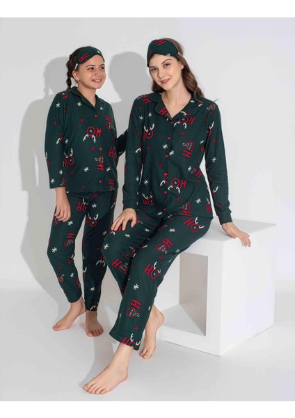 Yeni Sezon Sonbahar/Kış Kız Çocuk Geyik Desenli Süet Pijama Takımı 2724-11 Zümrüt Yeşili fırsatları