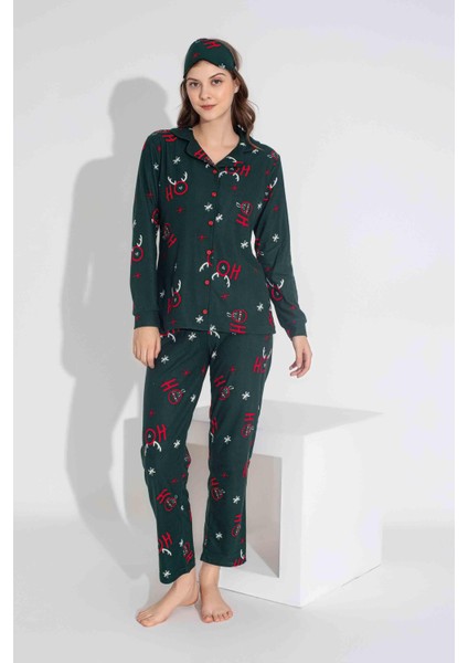 Yeni Sezon Sonbahar/Kış Kız Çocuk Geyik Desenli Süet Pijama Takımı 2724-11 Zümrüt Yeşili indirimleri