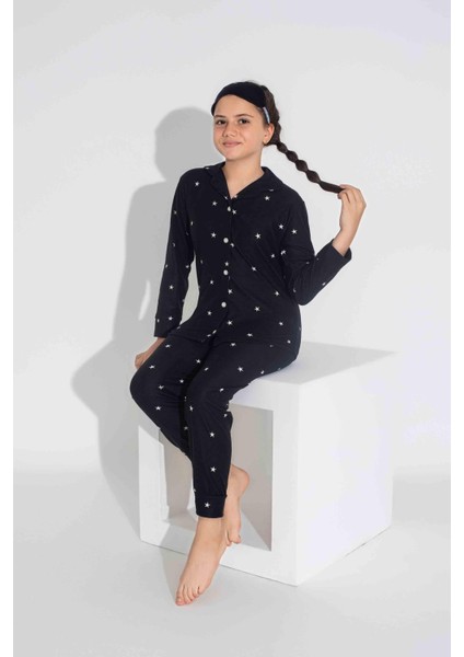 Yeni Sezon Sonbahar/Kış Kız Çocuk Yıldız Desenli Süet Pijama Takımı 2724-10 Siyah Yıldız modelleri