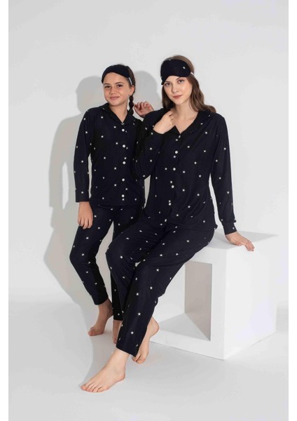 Yeni Sezon Sonbahar/Kış Kız Çocuk Yıldız Desenli Süet Pijama Takımı 2724-10 Siyah Yıldız indirimleri