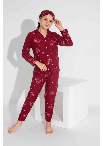 Yeni Sezon Sonbahar/Kış Kız Çocuk Ayıcık Desenli Süet Pijama Takımı 2724-9 Bordo fiyatları