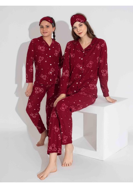 Yeni Sezon Sonbahar/Kış Kız Çocuk Ayıcık Desenli Süet Pijama Takımı 2724-9 Bordo fırsatları